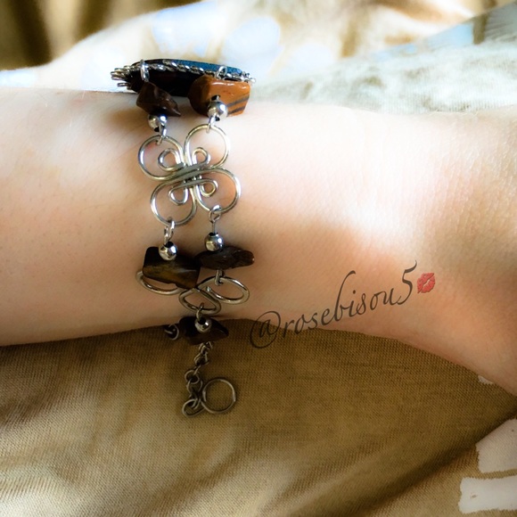 Natural Tigers Eye Teardrop + Link Boho Bracelet - Picture 7 of 8